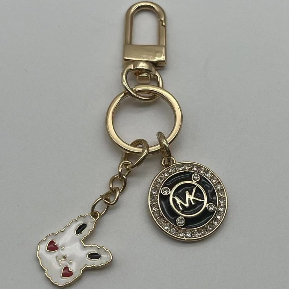 Michael Kors Cute Rabbit and Round Diamond Pave Logo Charm Keychain
